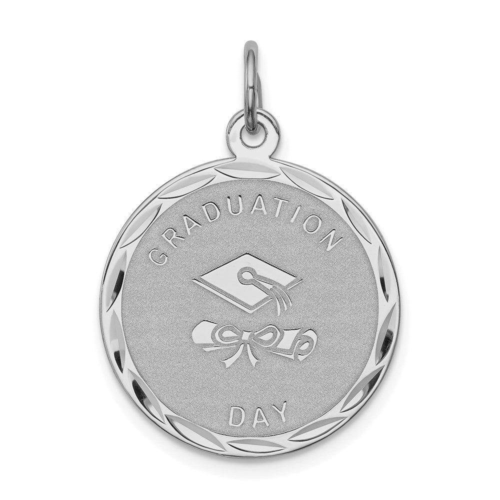 Sterling Silver Rhodium-plated Graduation Day Disc Charm, 27 x 20 mm, 1.22 g