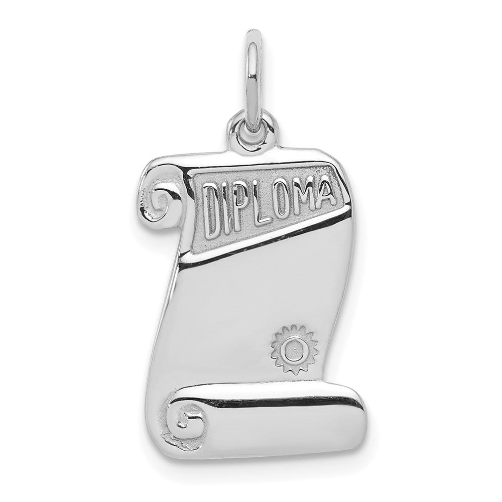 Sterling Silver Rhodium-plated Diploma Charm, 24 x 13 mm