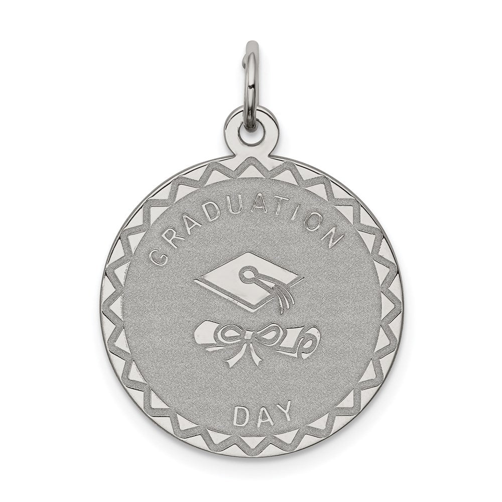 Sterling Silver Rhodium-plated Graduation Day Disc Charm, 27 x 20 mm, 1.26 g