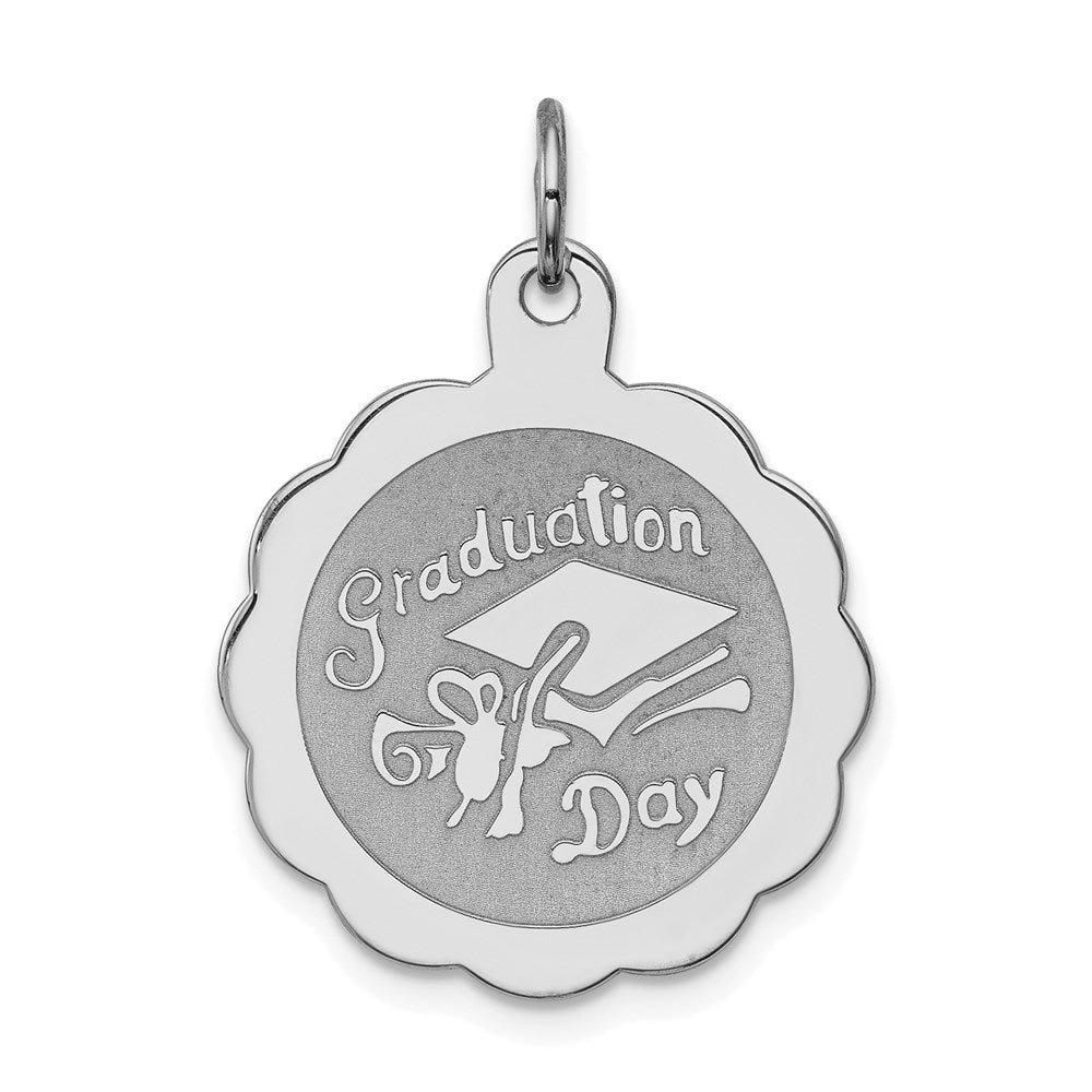 Sterling Silver Rhodium-plated Graduation Day Disc Charm, 27 x 20 mm, 1.28 g