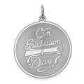 Sterling Silver Rhodium-plated On Graduation Day Disc Charm, 32 x 25 mm