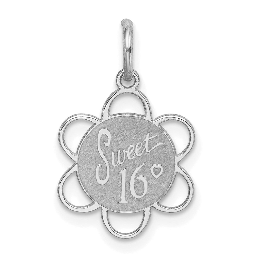 Sterling Silver Rhodium-plated Sweet Sixteen Disc Charm, 21 x 18 mm