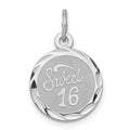 Sterling Silver Rhodium-plated Sweet Sixteen Disc Charm, 20 x 13 mm