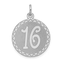 Sterling Silver Rhodium-plated Sweet Sixteen Disc Charm, 27 x 19 mm