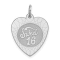 Sterling Silver Rhodium-plated Sweet Sixteen Heart Disc Charm, 25 x 17 mm