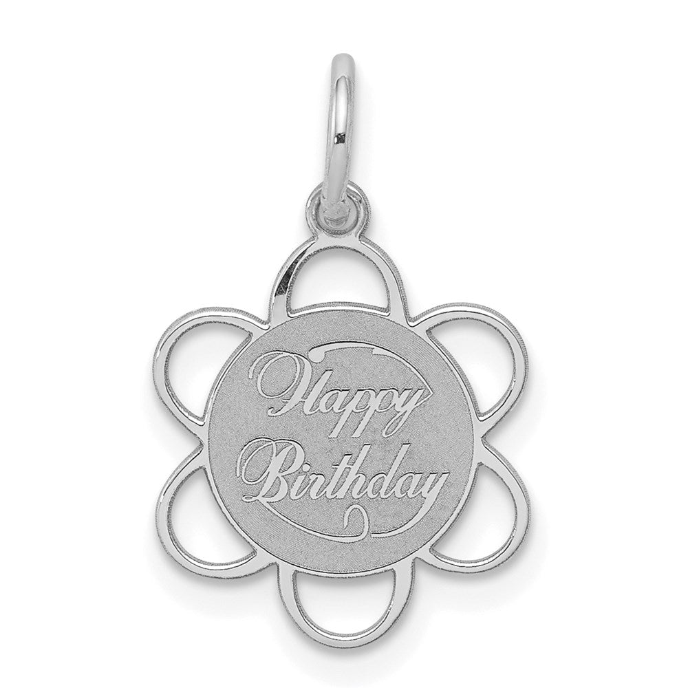 Sterling Silver Rhodium-plated Happy Birthday Disc Charm, 21 x 13 mm