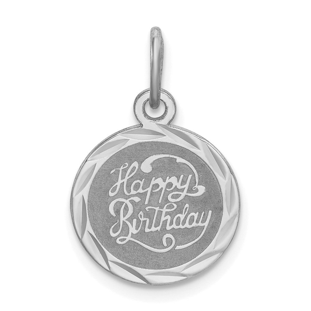 Sterling Silver Rhodium-plated Happy Birthday Disc Charm, 20 x 13 mm