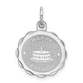 Sterling Silver Rhodium-plated Happy Birthday Disc Charm, 22 x 15 mm, 0.83 g