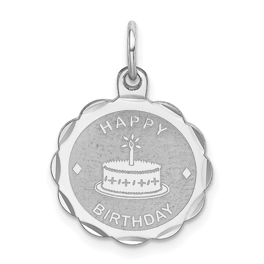 Sterling Silver Rhodium-plated Happy Birthday Disc Charm, 22 x 15 mm, 0.83 g