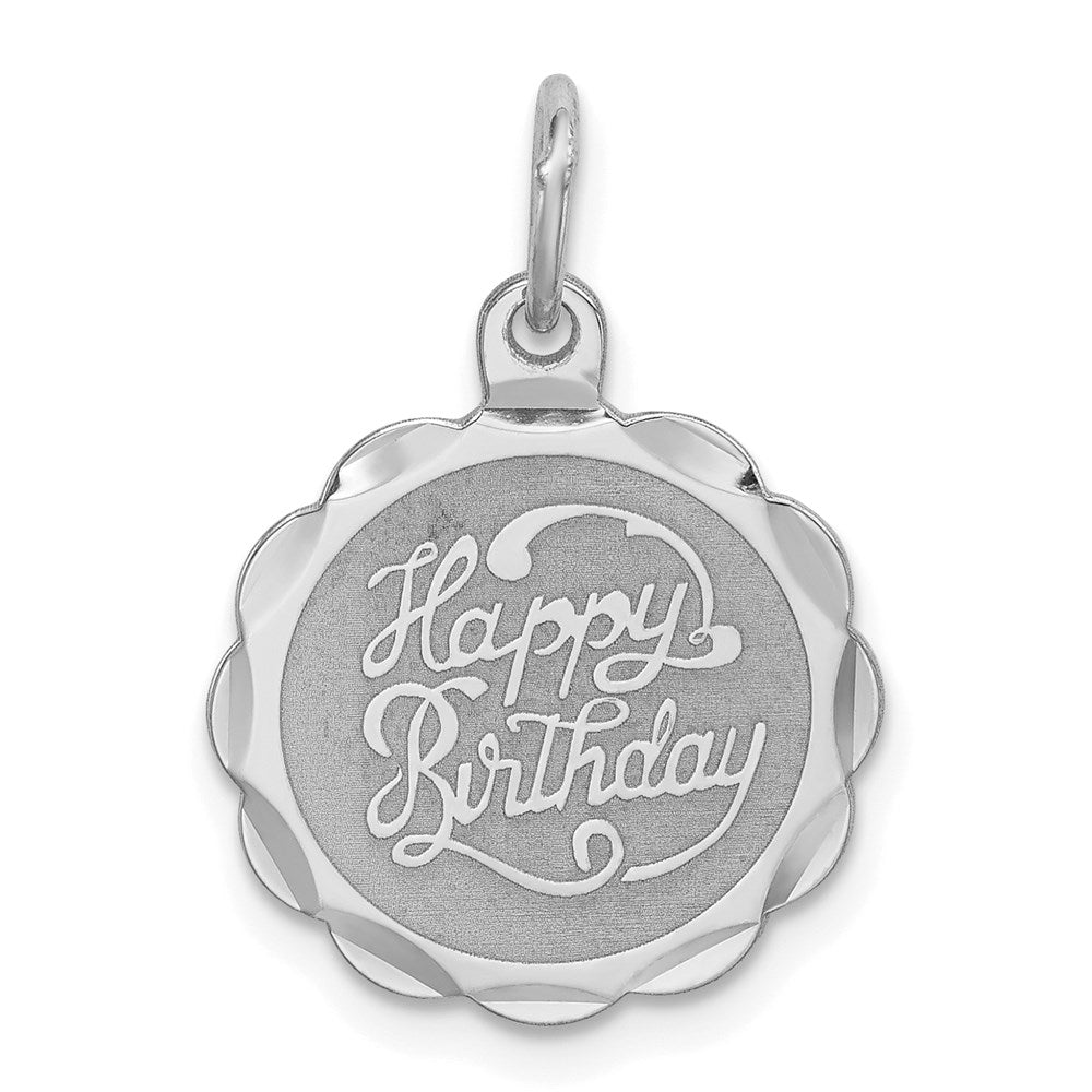 Sterling Silver Rhodium-plated Happy Birthday Disc Charm, 22 x 15 mm, 0.78 g