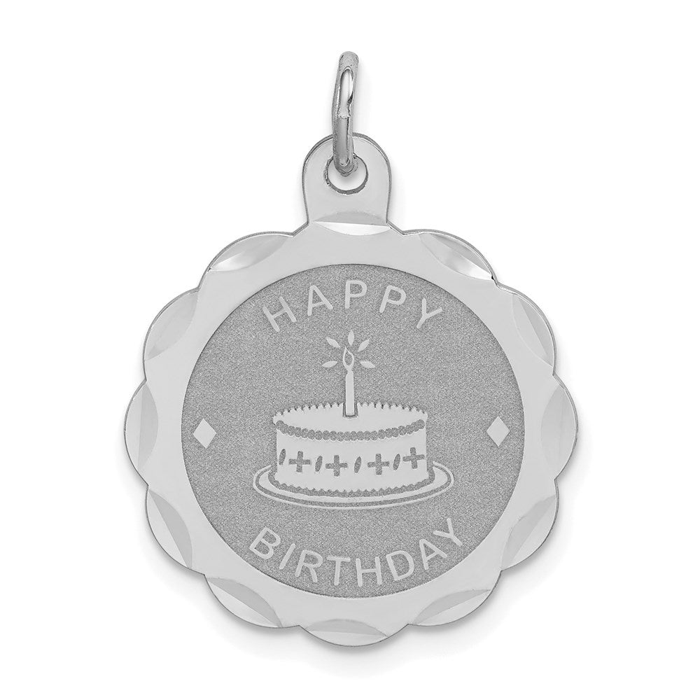 Sterling Silver Rhodium-plated Happy Birthday Disc Charm, 26 x 20 mm, 1.21 g