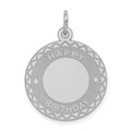 Sterling Silver Rhodium-plated Happy Birthday Disc Charm, 25 x 20 mm