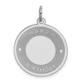 Sterling Silver Rhodium-plated Happy Birthday Disc Charm, 26 x 20 mm, 1.24 g