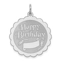 Sterling Silver Rhodium-plated Happy Birthday Disc Charm, 30 x 24 mm