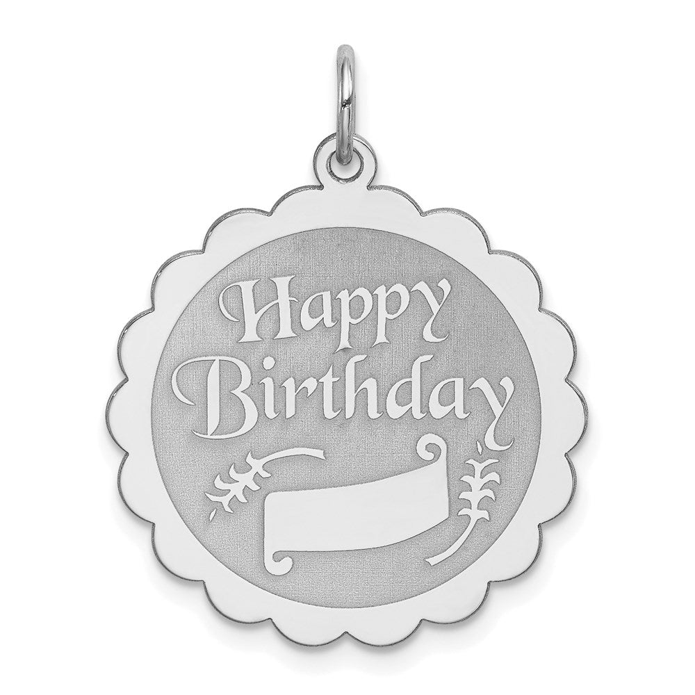 Sterling Silver Rhodium-plated Happy Birthday Disc Charm, 30 x 24 mm