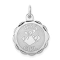 Sterling Silver Rhodium-plated Its a Girl Charm, 23 x 16 mm