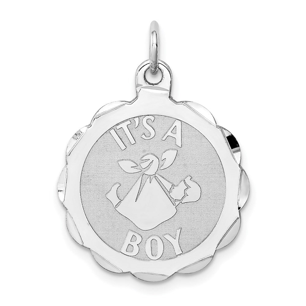 Sterling Silver Rhodium-plated Its a Boy Charm, 26 x 20 mm