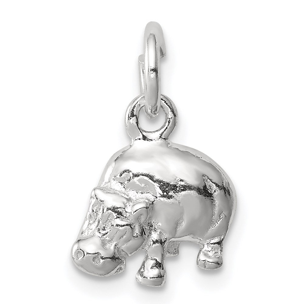 Sterling Silver Hippo Charm, 12 x 11 mm