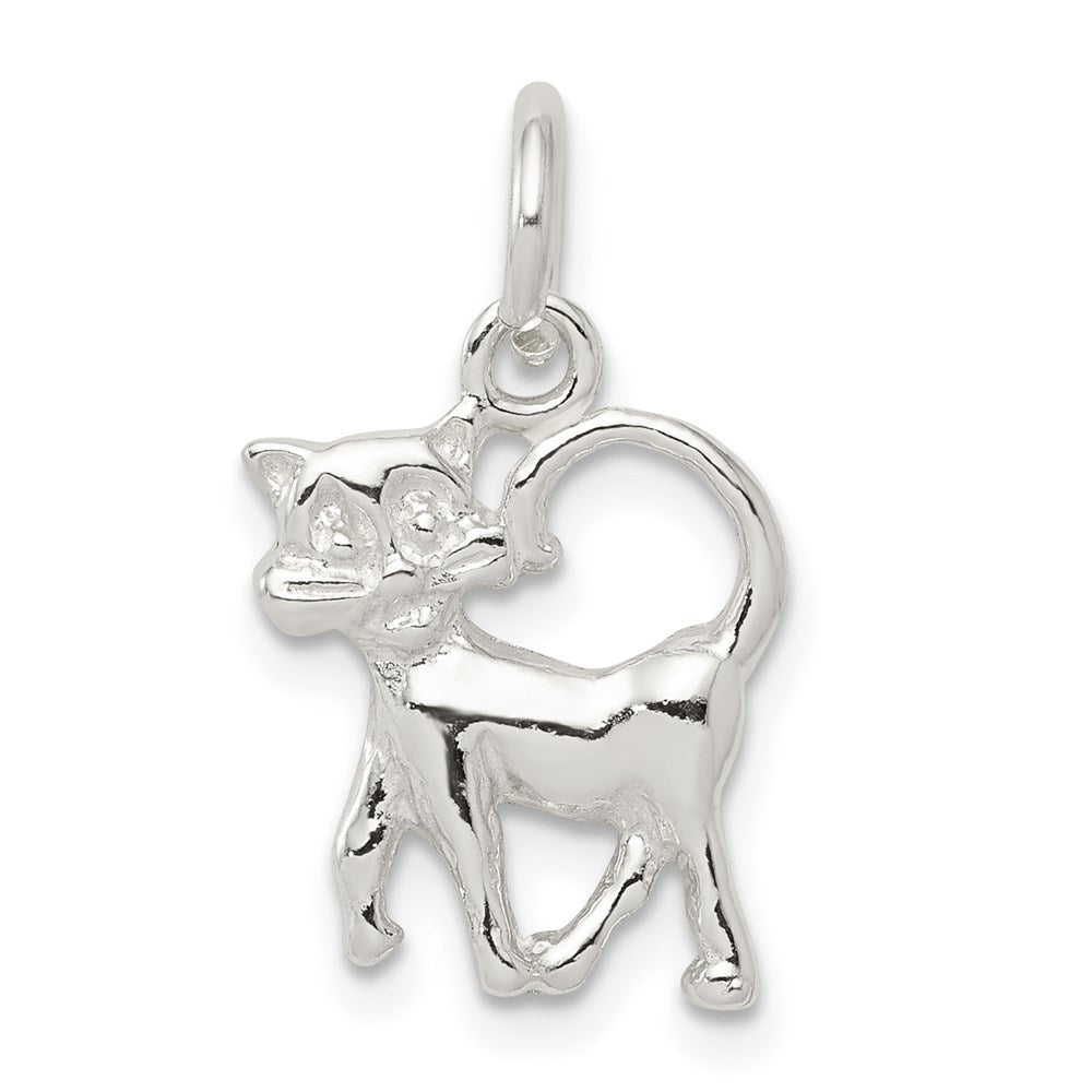 Sterling Silver Cat Charm, 15 x 13 mm