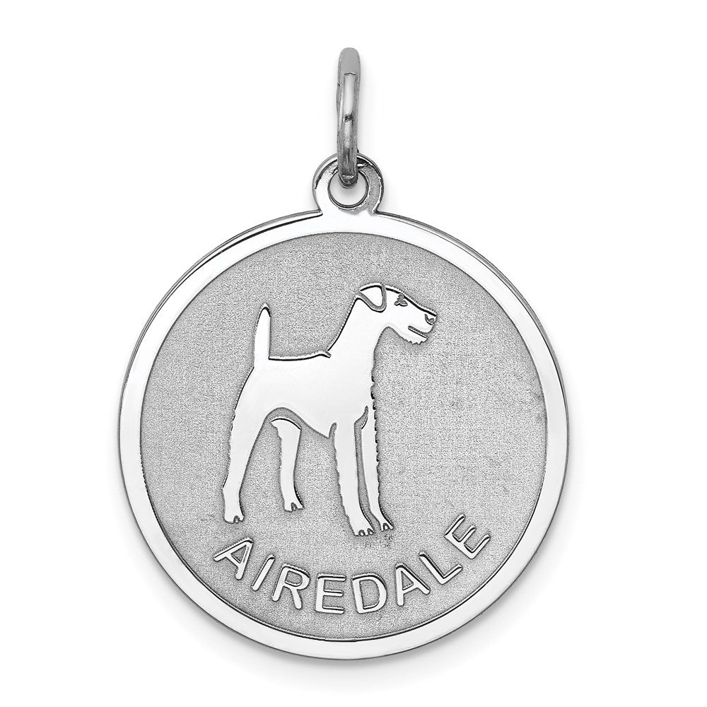 Sterling Silver Rhodium-plated Airedale Disc Charm, 26 x 19 mm