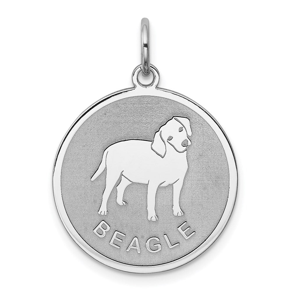 Sterling Silver Rhodium-plated Beagle Disc Charm, 26 x 19 mm