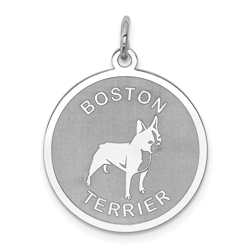 Sterling Silver Rhodium-plated Boston Terrier Disc Charm, 26 x 19 mm