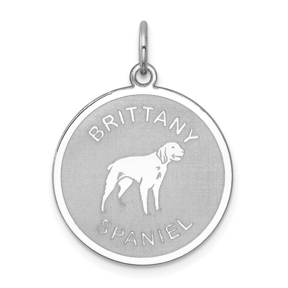 Sterling Silver Rhodium-plated Brittany Spaniel Disc Charm, 26 x 19 mm