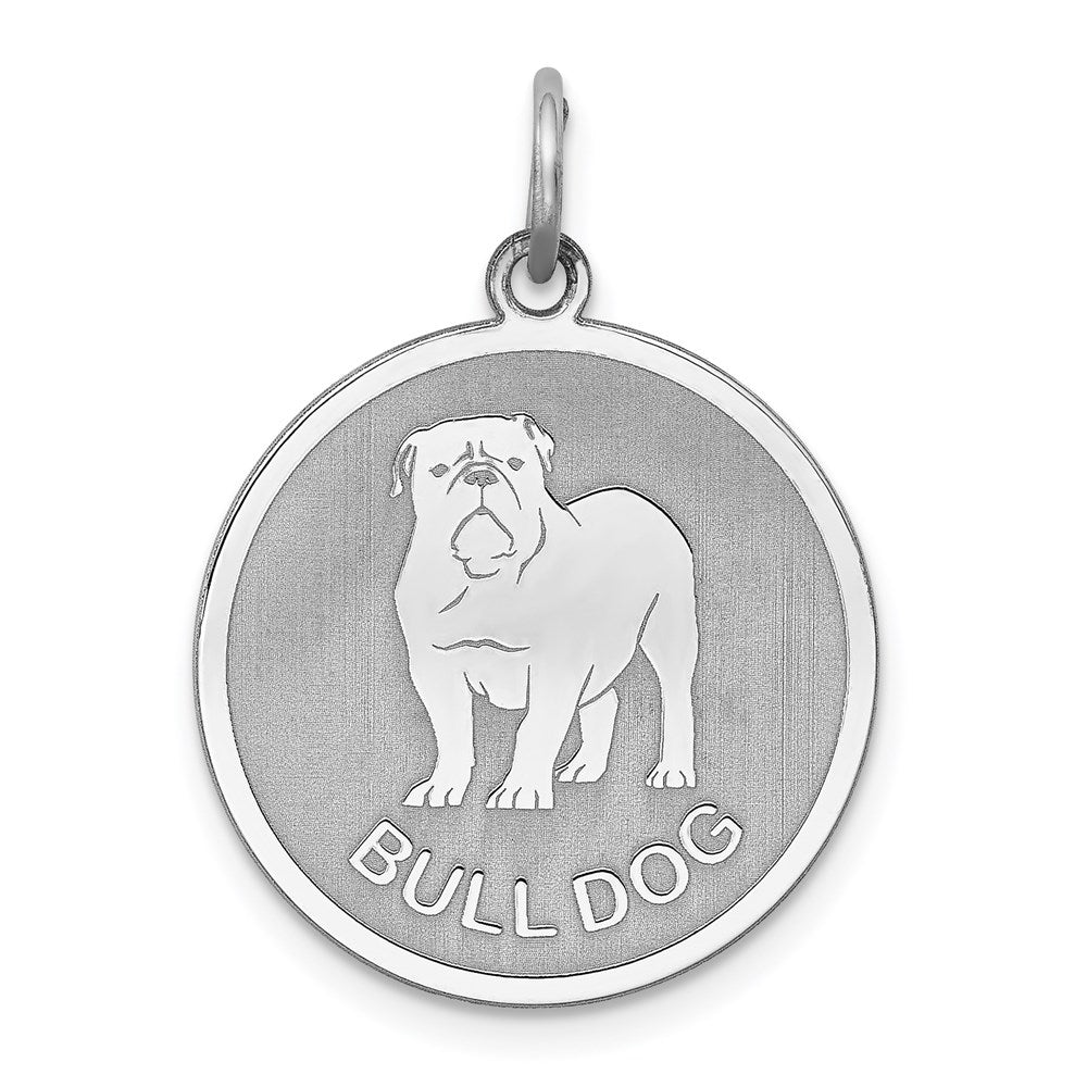 Sterling Silver Rhodium-plated Bull Dog Disc Charm, 26 x 19 mm