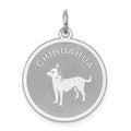 Sterling Silver Rhodium-plated Chihuahua Disc Charm, 26 x 19 mm