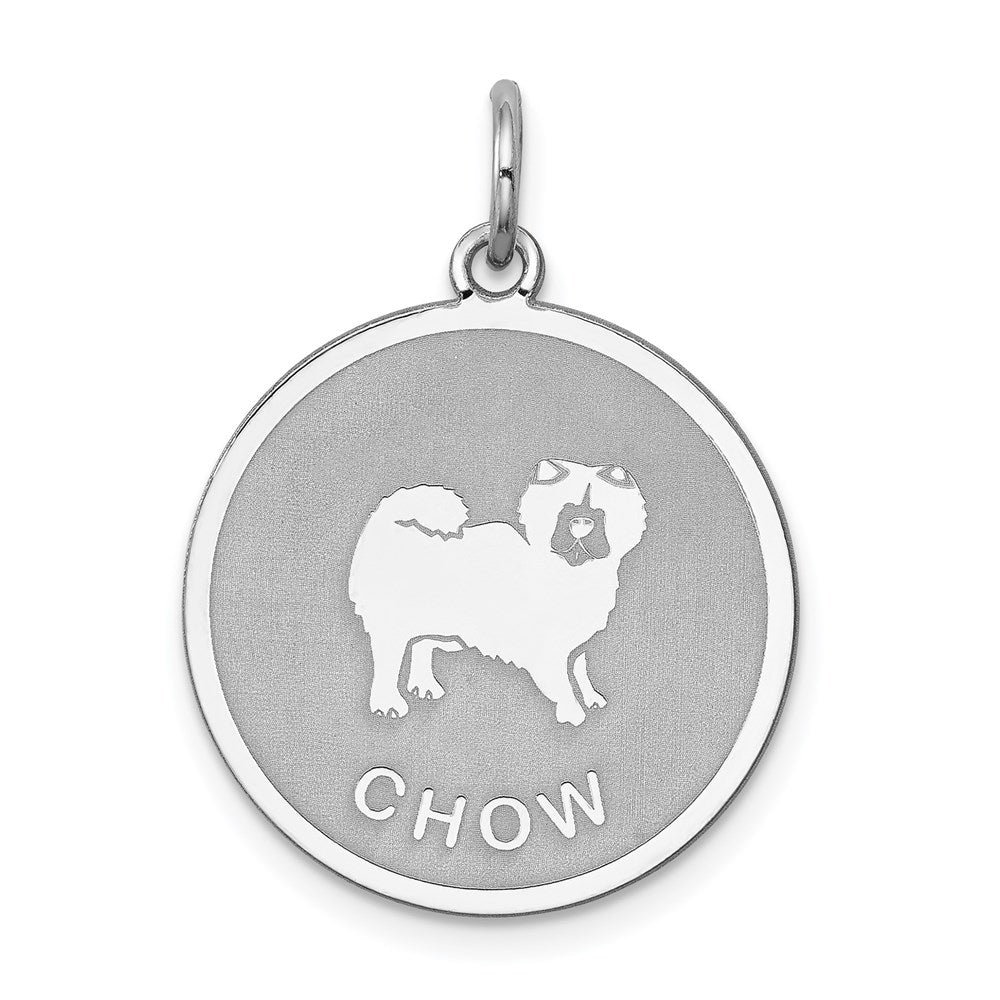 Sterling Silver Rhodium-plated Chow Disc Charm, 26 x 19 mm