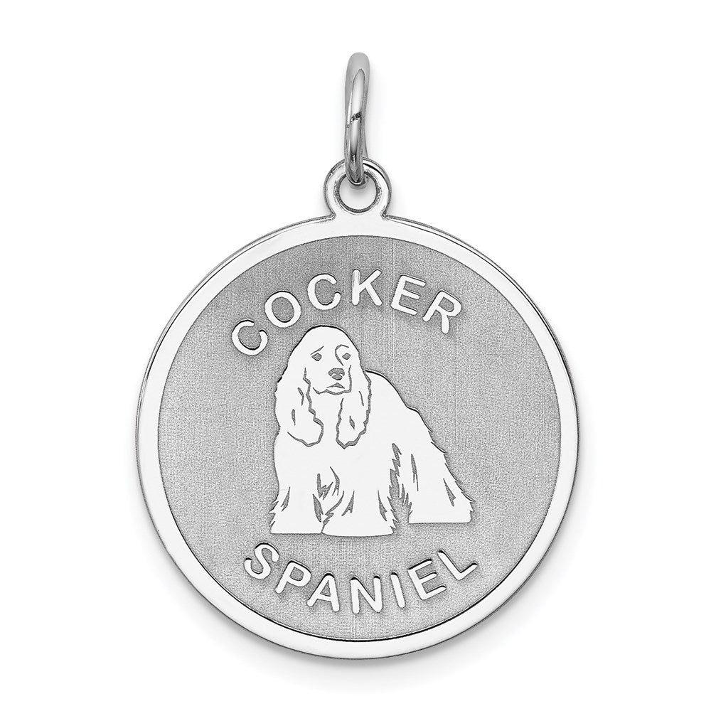 Sterling Silver Rhodium-plated Cocker Spaniel Disc Charm, 26 x 19 mm