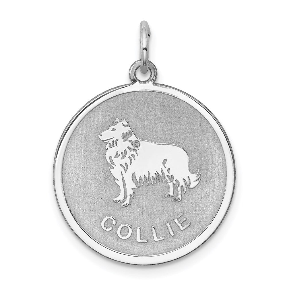 Sterling Silver Rhodium-plated Collie Disc Charm, 26 x 19 mm