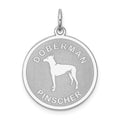 Sterling Silver Rhodium-plated Doberman Pinscher Disc Charm, 26 x 19 mm