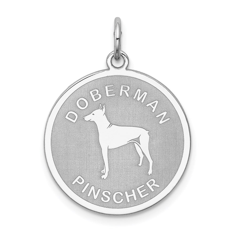 Sterling Silver Rhodium-plated Doberman Pinscher Disc Charm, 26 x 19 mm