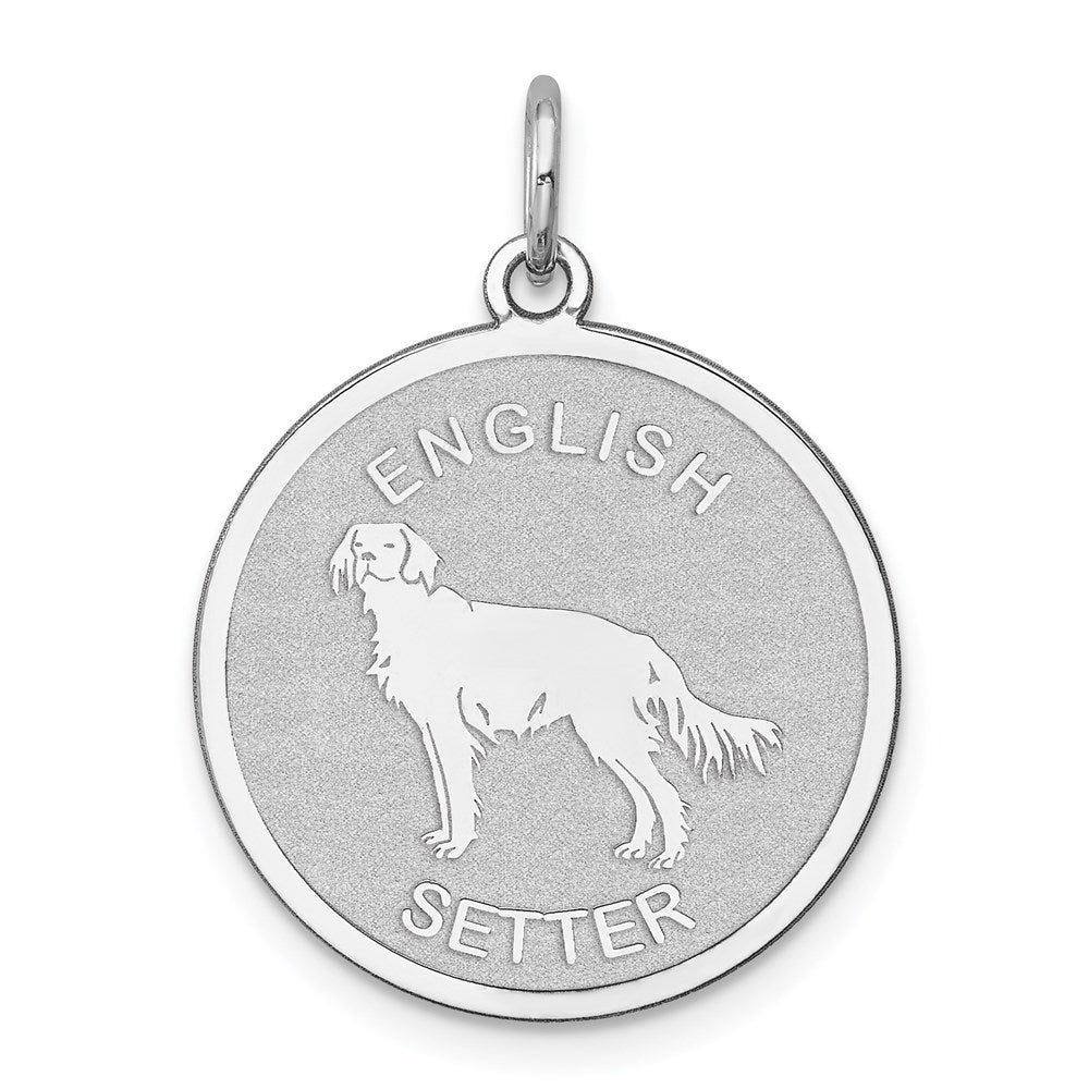 Sterling Silver Rhodium-plated English Setter Disc Charm, 26 x 19 mm