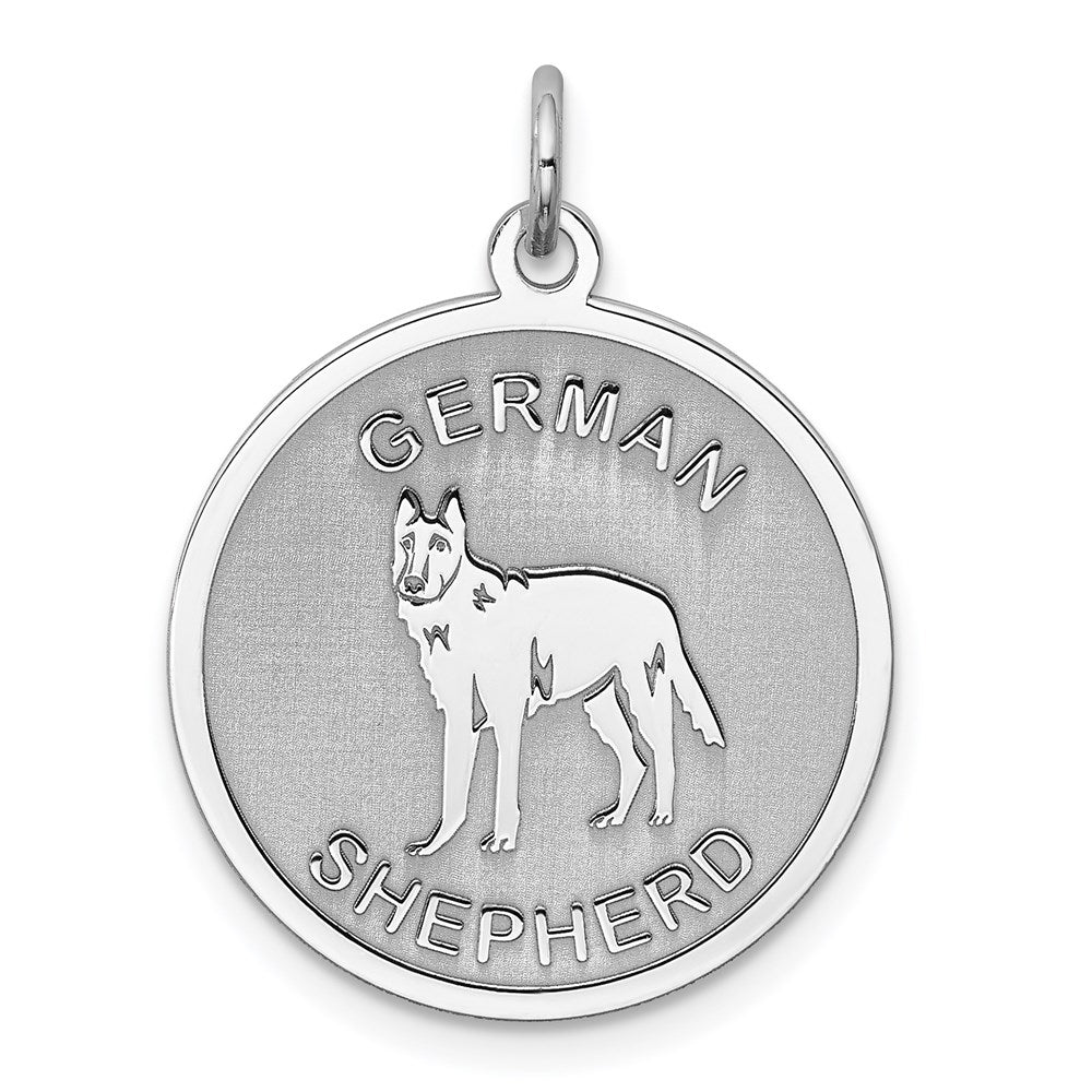 Sterling Silver Rhodium-plated German Shepherd Disc Charm, 26 x 19 mm