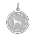 Sterling Silver Rhodium-plated German Shorthaired Pointer Disc Charm, 26 x 19 mm