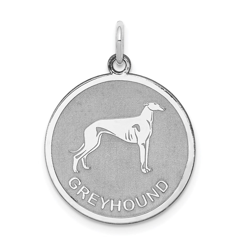 Sterling Silver Rhodium-plated Greyhound Disc Charm, 26 x 19 mm