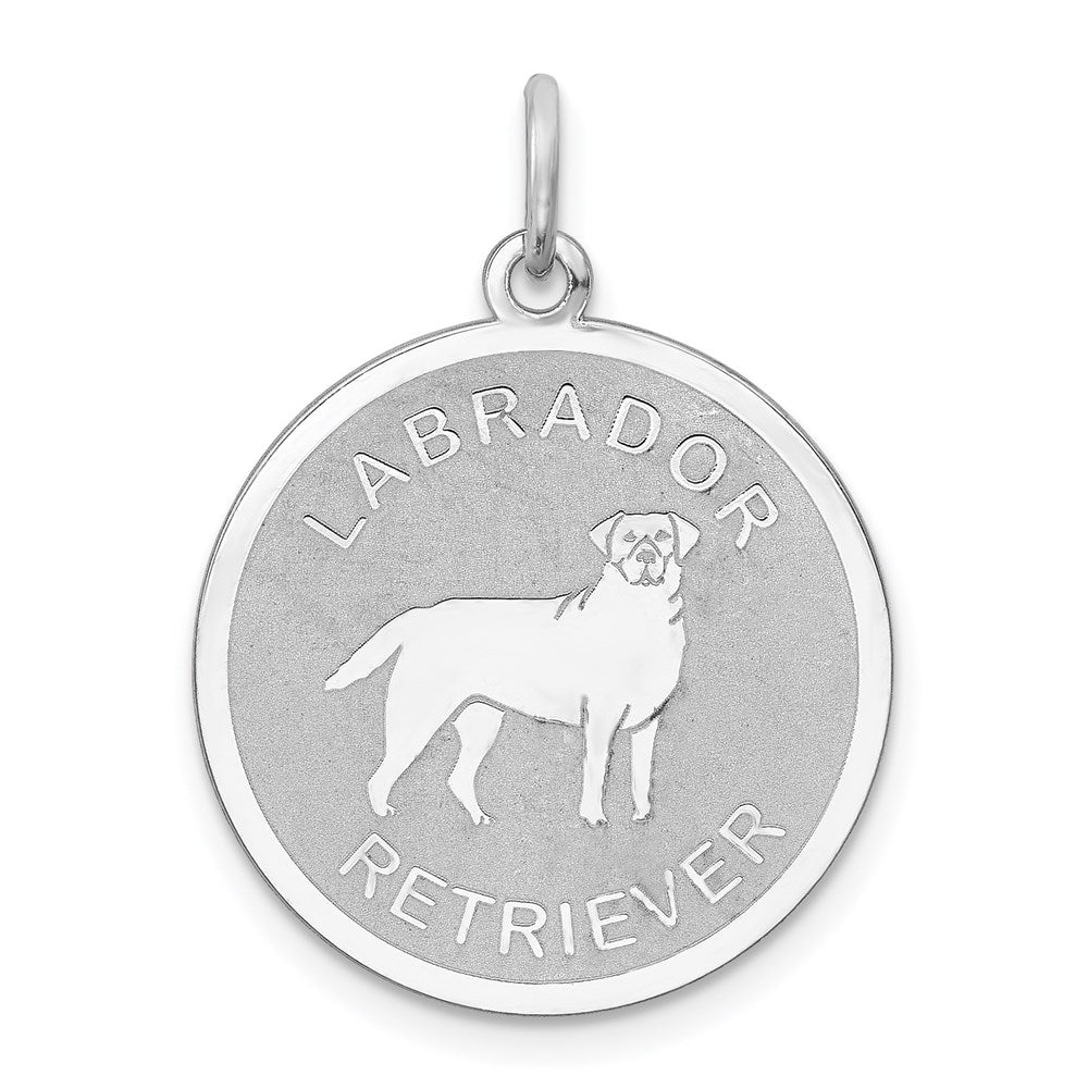 Sterling Silver Rhodium-plated Labrador Retrieve Disc Charm, 26 x 19 mm