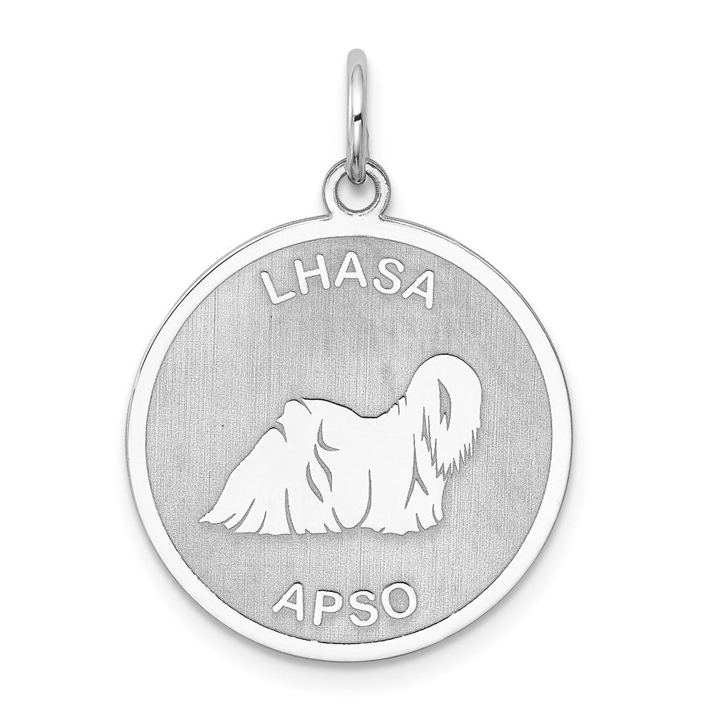 Sterling Silver Rhodium-plated Lhasa Apso Disc Charm, 26 x 19 mm