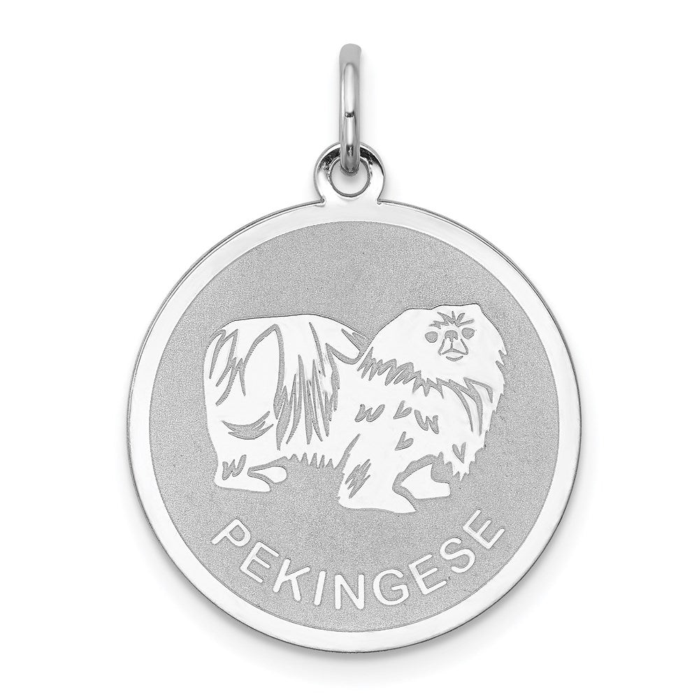 Sterling Silver Rhodium-plated Pekingese Disc Charm, 26 x 19 mm