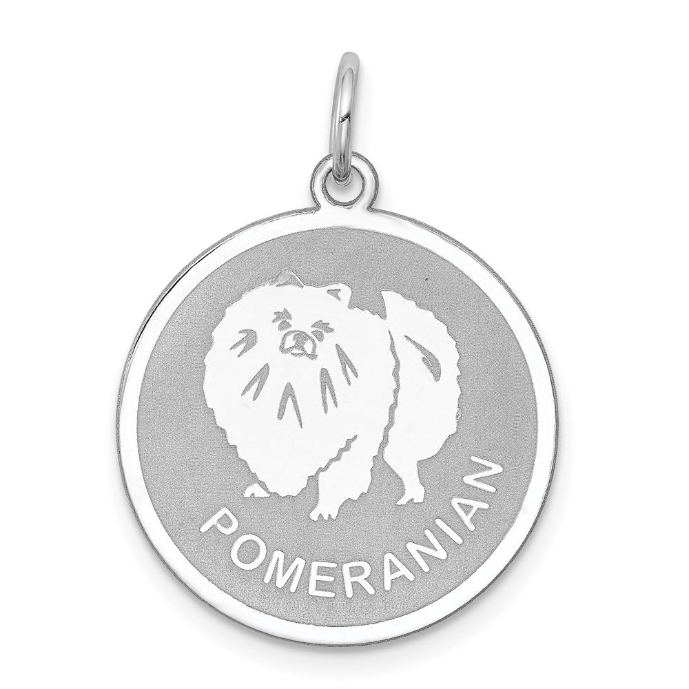 Sterling Silver Rhodium-plated Pomeranian Disc Charm, 26 x 19 mm