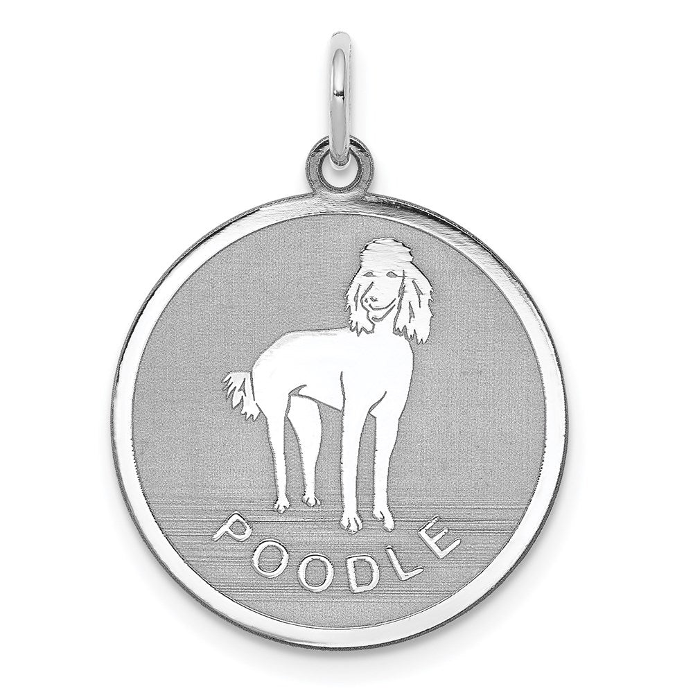 Sterling Silver Rhodium-plated Poodle Disc Charm, 26 x 19 mm