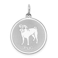 Sterling Silver Rhodium-plated Pug Disc Charm, 26 x 19 mm