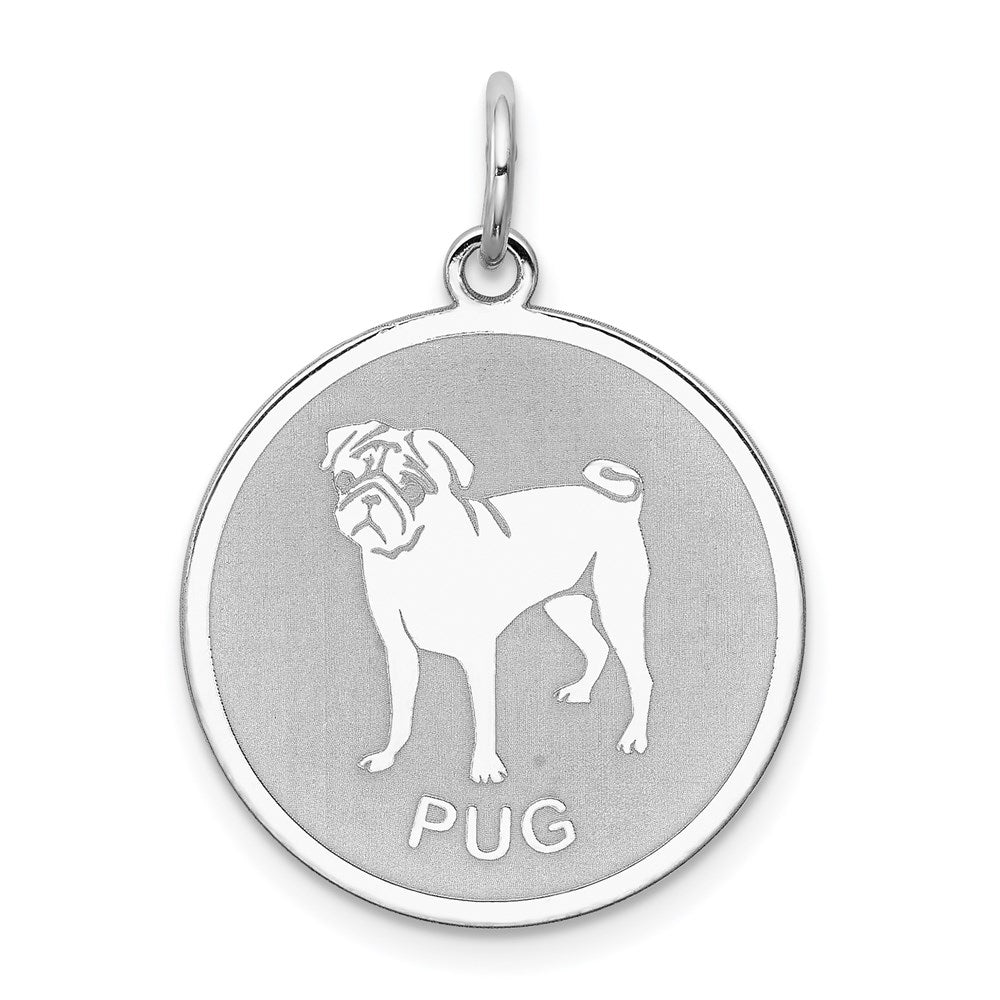 Sterling Silver Rhodium-plated Pug Disc Charm, 26 x 19 mm