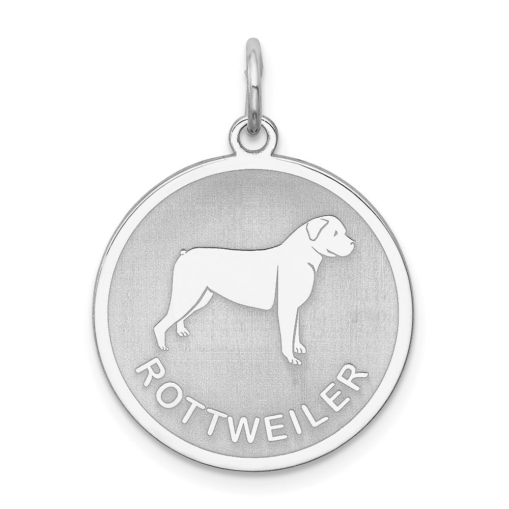 Sterling Silver Rhodium-plated Rottweiler Disc Charm, 26 x 19 mm