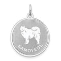 Sterling Silver Rhodium-plated Samoyed Disc Charm, 26 x 19 mm