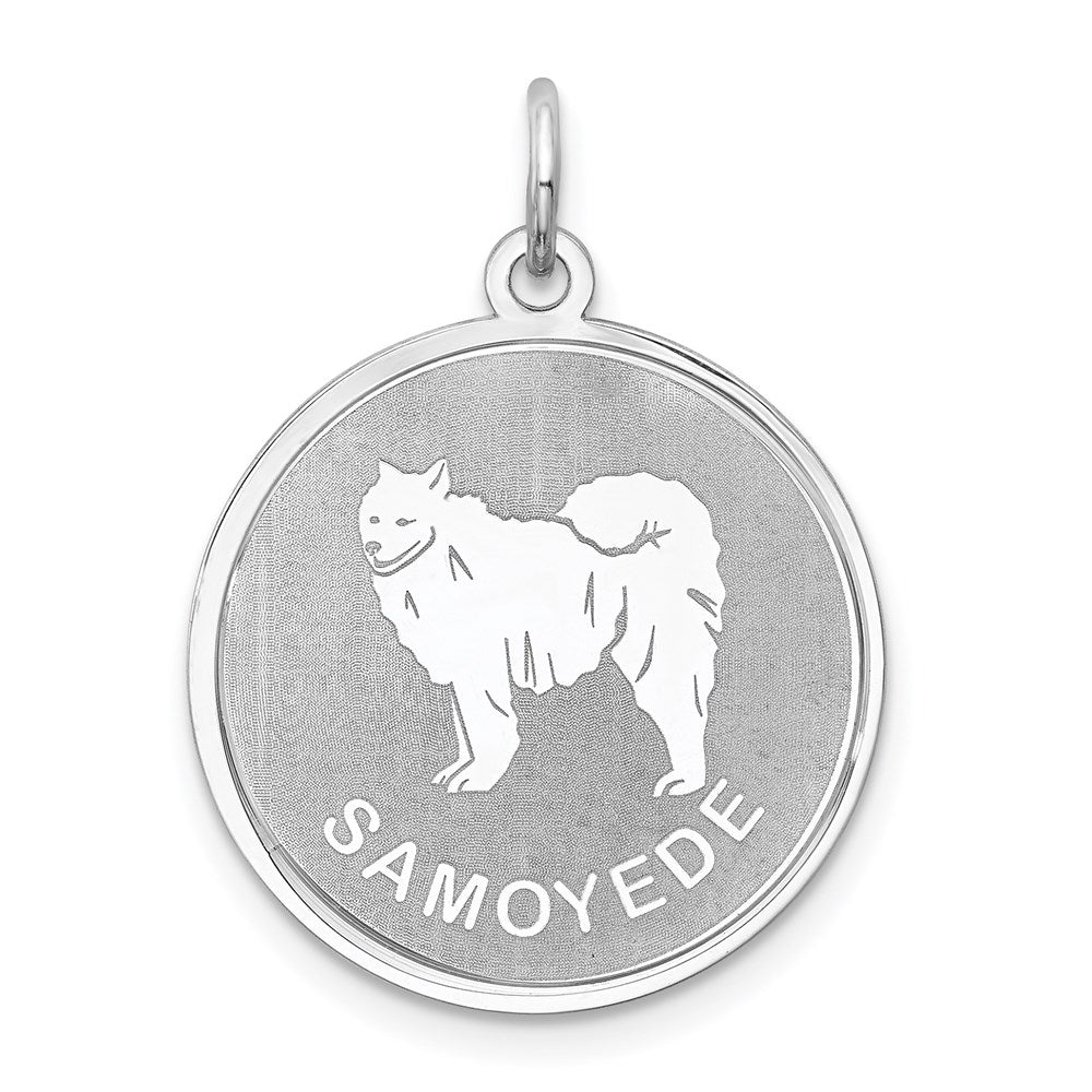 Sterling Silver Rhodium-plated Samoyed Disc Charm, 26 x 19 mm