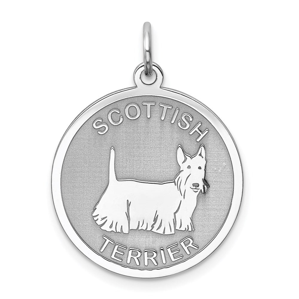 Sterling Silver Rhodium-plated Scottish Terrier Disc Charm, 26 x 19 mm