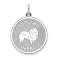 Sterling Silver Rhodium-plated Shetland Sheepdog Disc Charm, 26 x 19 mm